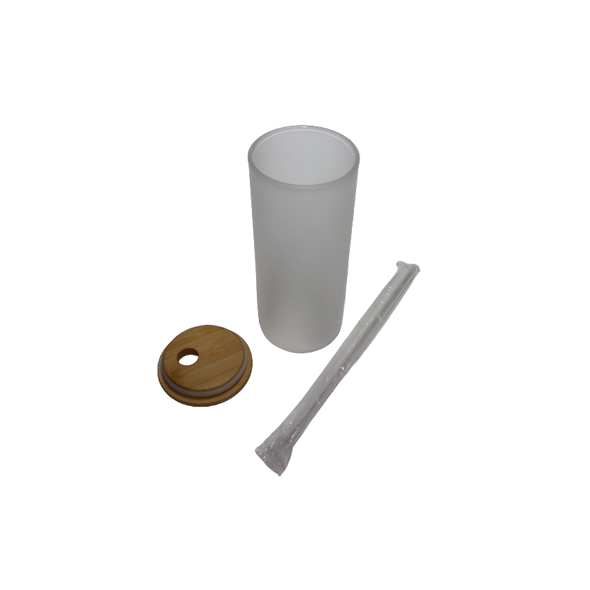 FROSTED GLASS SKINNY TUMBLER WITH BAMBOO LID - 600ML