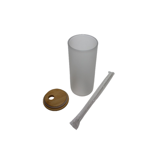 FROSTED GLASS SKINNY TUMBLER WITH BAMBOO LID - 600ML