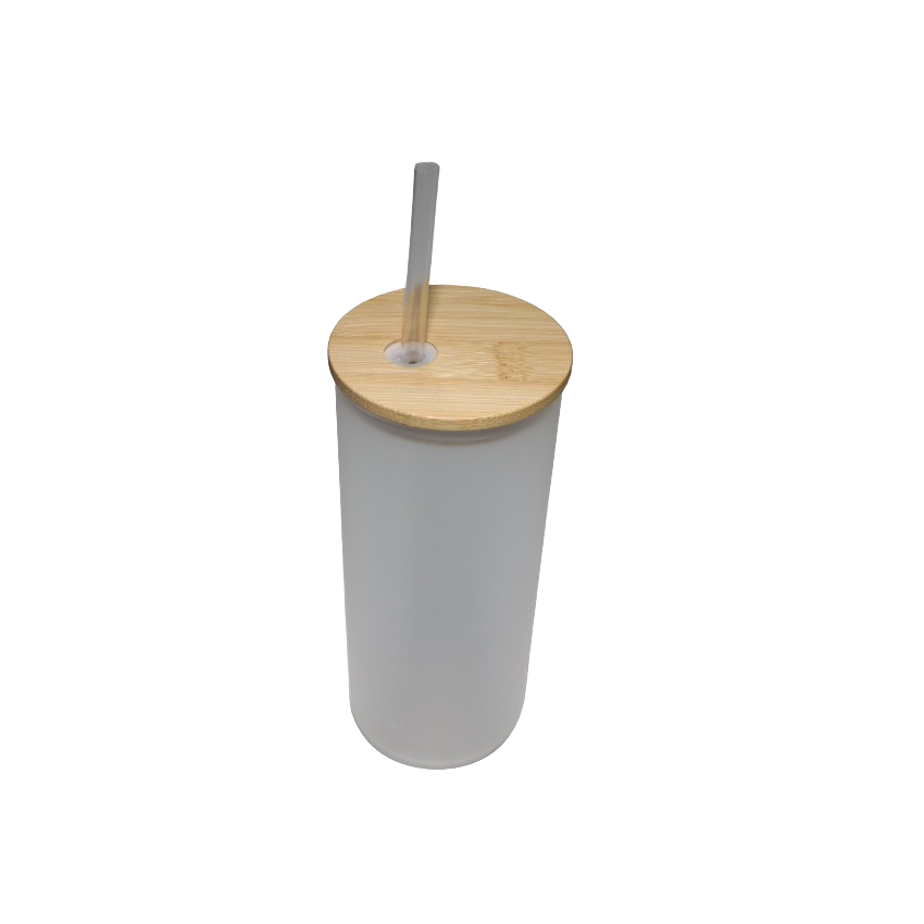 FROSTED GLASS SKINNY TUMBLER WITH BAMBOO LID - 600ML