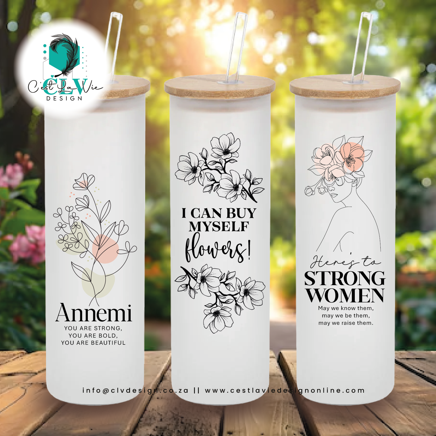 FROSTED GLASS SKINNY TUMBLER WITH BAMBOO LID - 600ML