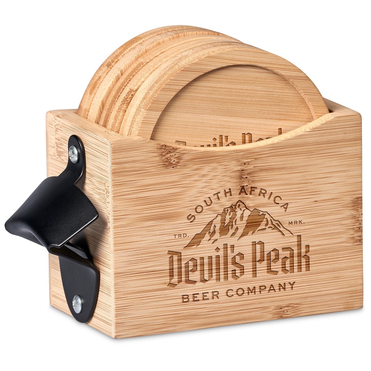 BAMBOO COASTERS AND BOTTLE OPENER SET