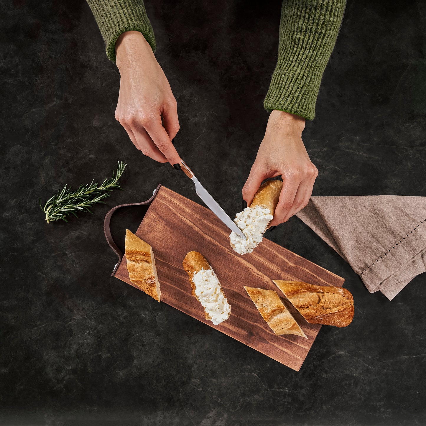 SMALL WOODEN TRAY WITH LEATHER HANDLE