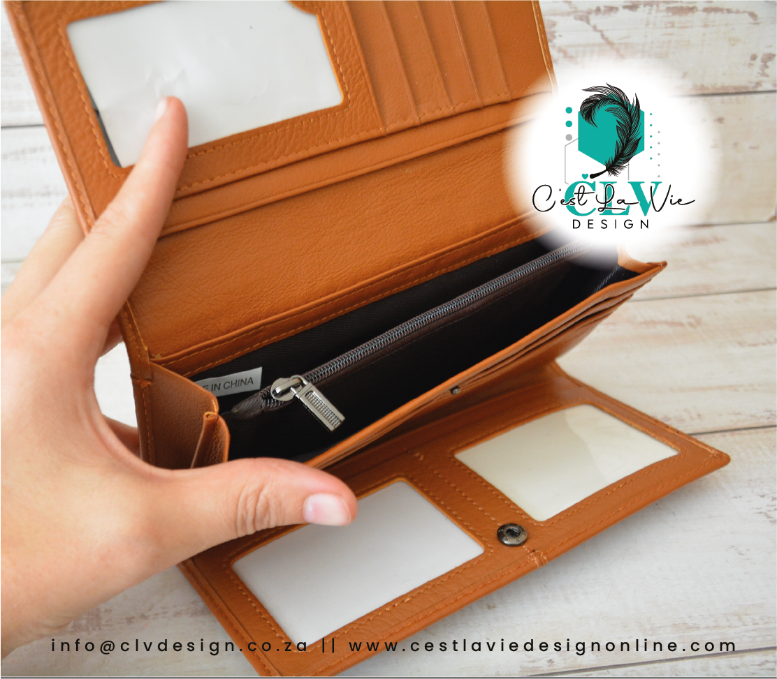 GENUINE LADIES LEATHER WALLET WITHOUT CLIP - TAN COLOR