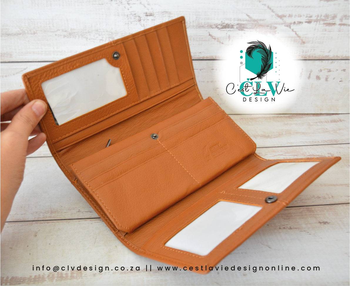 GENUINE LADIES LEATHER WALLET WITHOUT CLIP - TAN COLOR