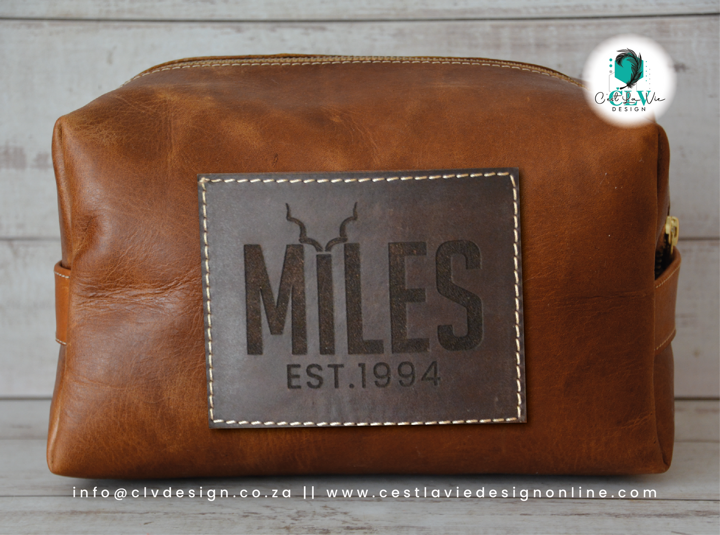 GENUINE LEATHER BOX TOILETRY BAG WITH PATCH