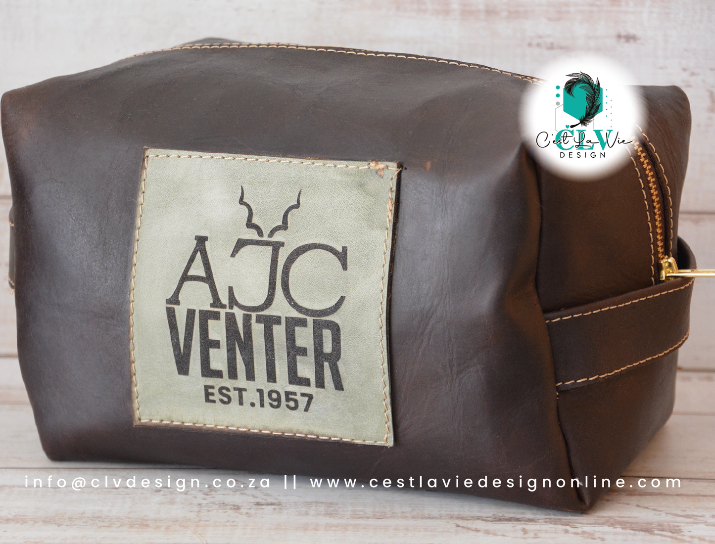 GENUINE LEATHER BOX TOILETRY BAG WITH PATCH