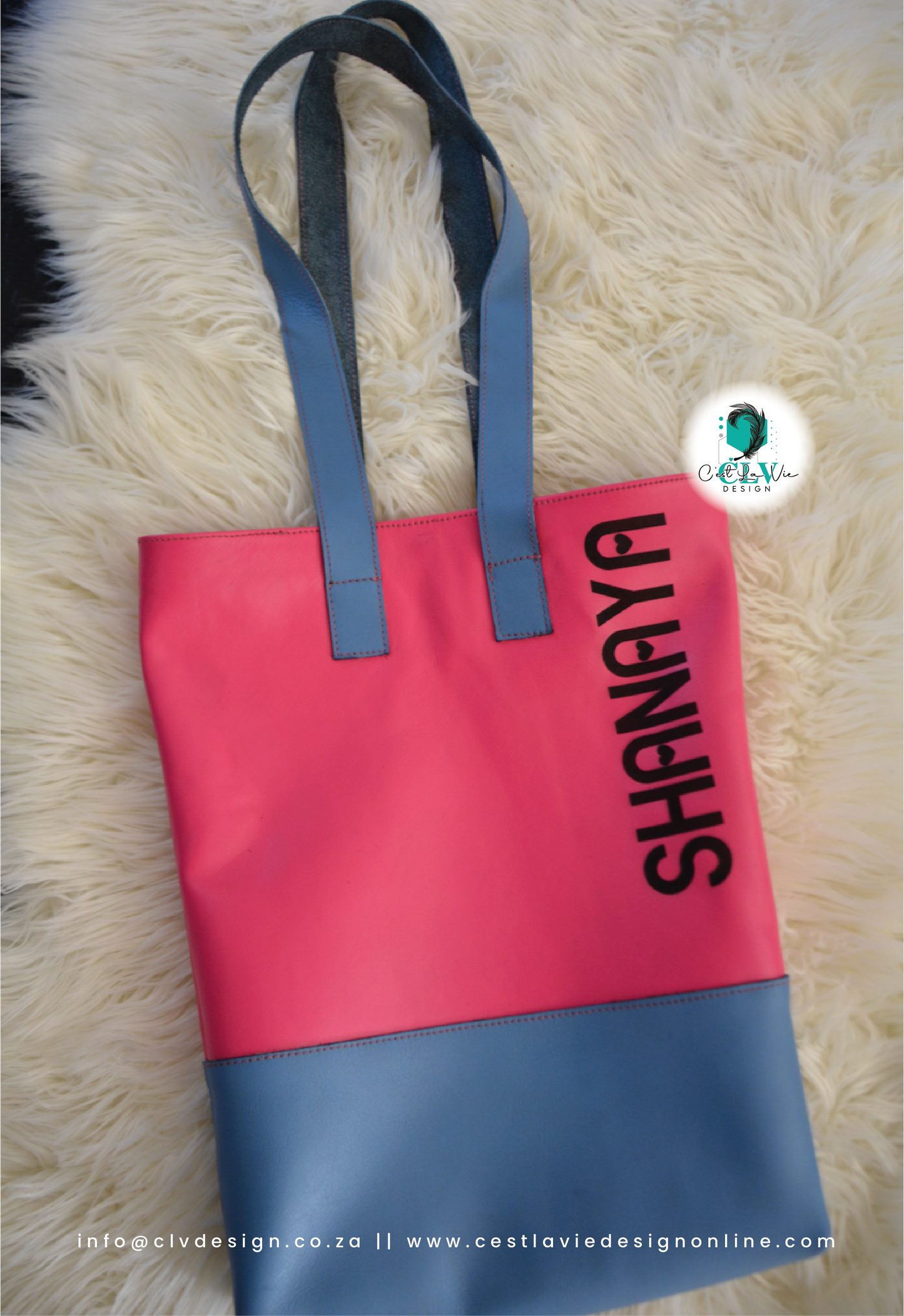 GENUINE TWO TONE LEATHER SHOPPER TOTE