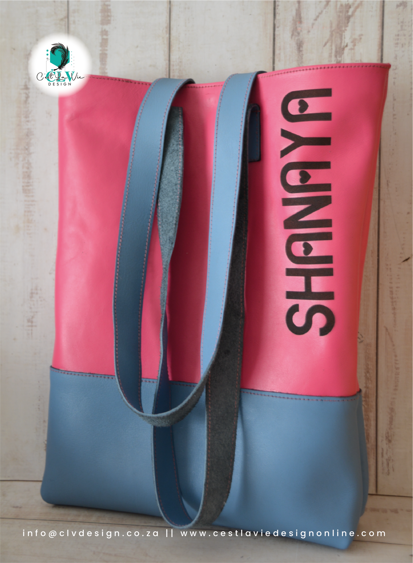 GENUINE TWO TONE LEATHER SHOPPER TOTE