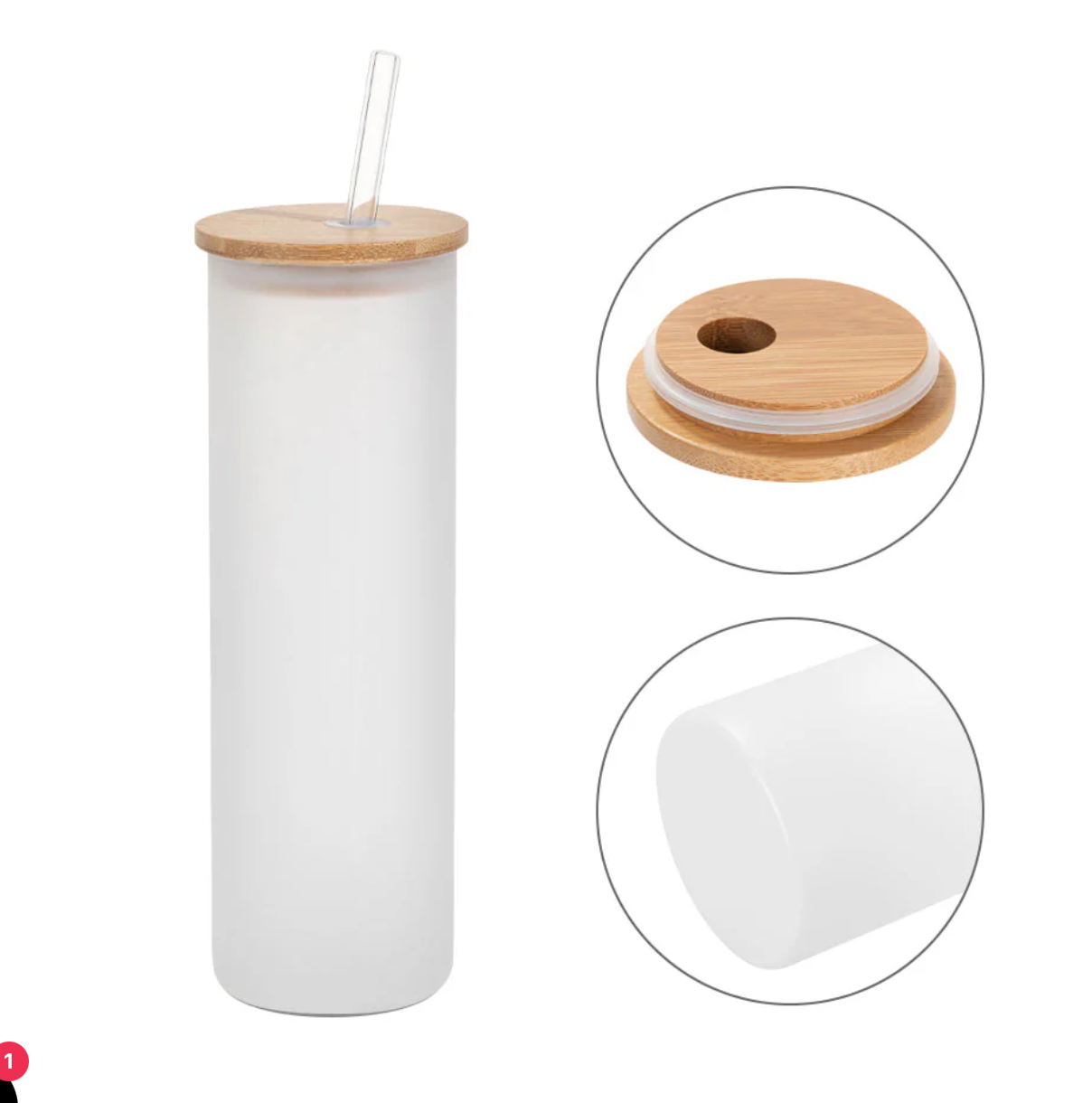 FROSTED GLASS SKINNY TUMBLER WITH BAMBOO LID - 600ML