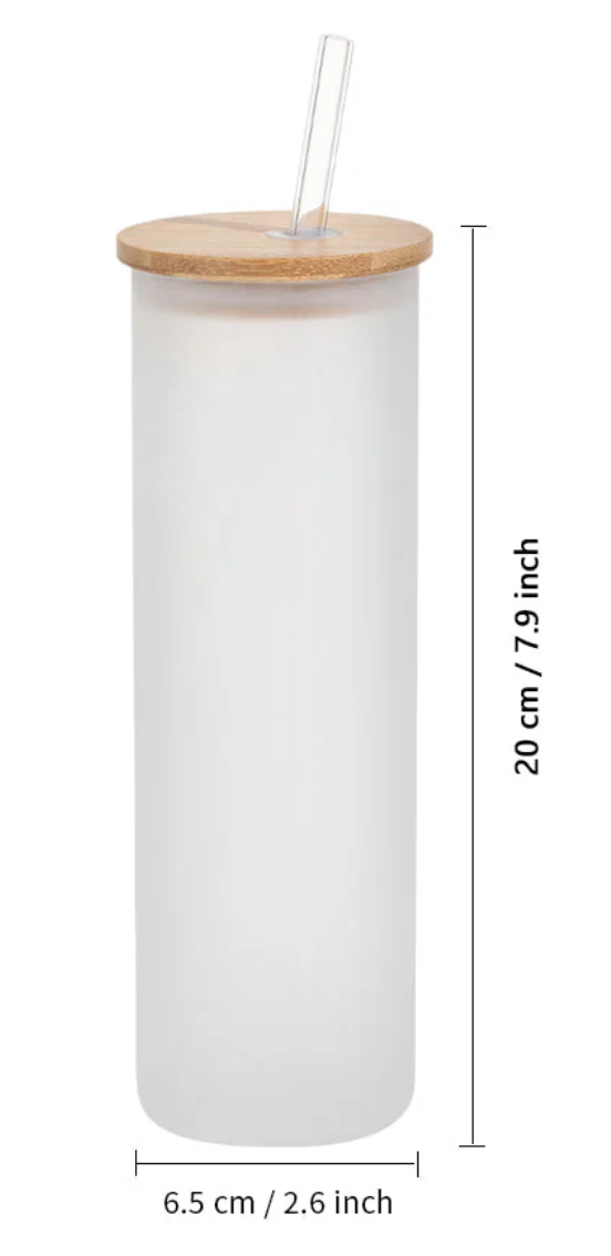 FROSTED GLASS SKINNY TUMBLER WITH BAMBOO LID - 600ML