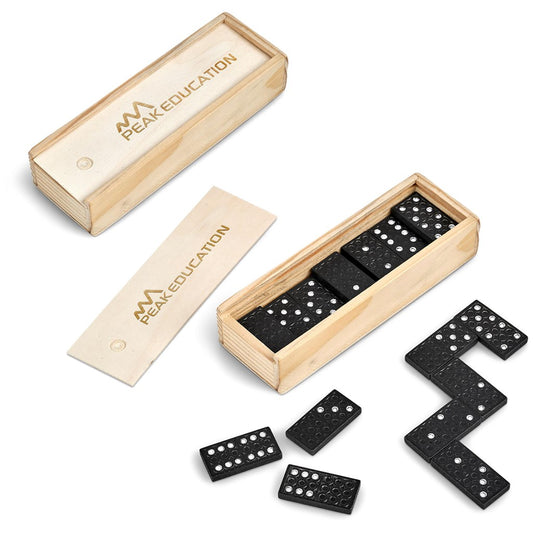 WOOD BOX WITH DOMINOES