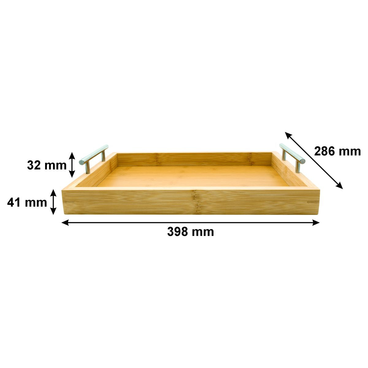 BAMBOO SERVING TRAY WITH STEEL HANDLES