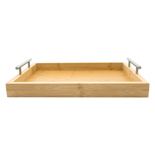 BAMBOO SERVING TRAY WITH STEEL HANDLES