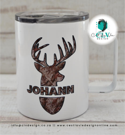 STEEL COFFEE MUG WITH PLASTIC LID