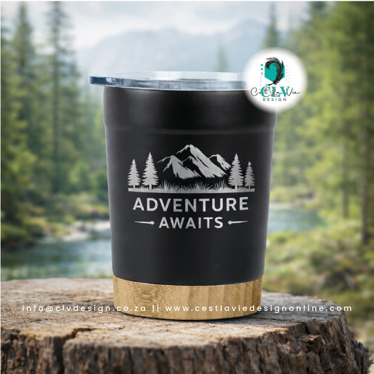 STAINLESS STEEL MUG WITH BAMBOO BASE