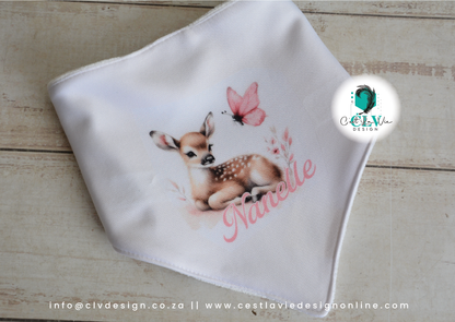 WHITE FABRIC PRINTED BABY BIB