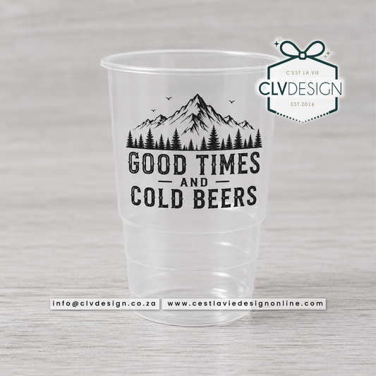 PERSONALISED DISPOSABLE 500ML PLASTIC BEER GLASS (MOQ 10 UNITS)