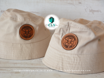 BUCKET HAT WITH LEATHER ENGRAVED PATCH (ADULTS AND KIDS)