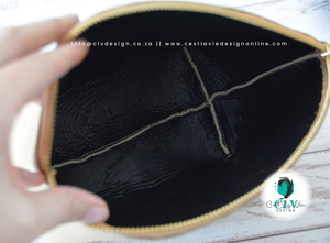 GENUINE LEATHER CURVED COSMETIC BAG
