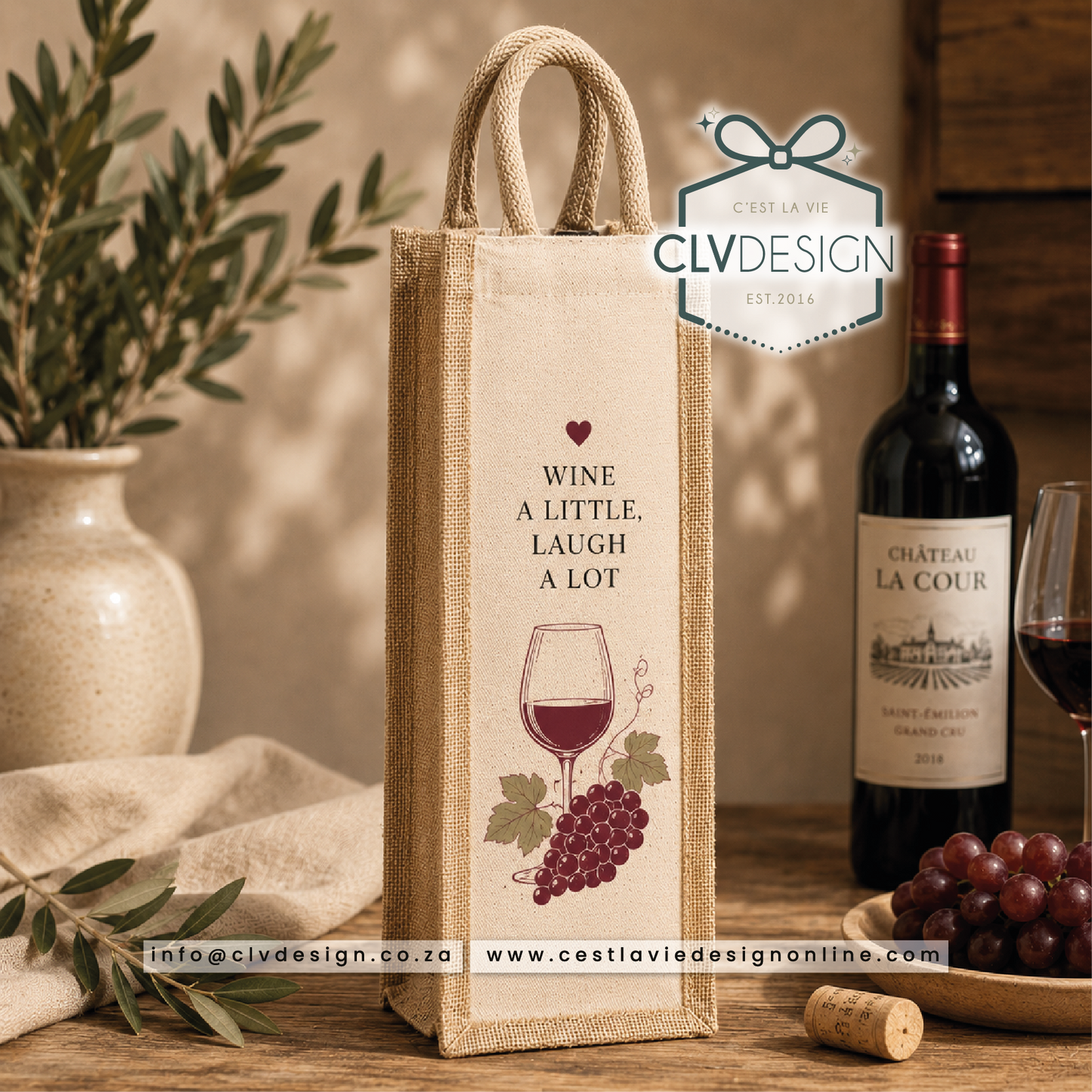JUTE AND COTTON WINE BAG