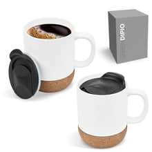 Load image into Gallery viewer, COFFEE MUG WITH CORK BASE AND PLASTIC LID