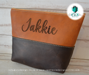 HALFWAY STITCHED GENUINE LEATHER COSMETIC BAG
