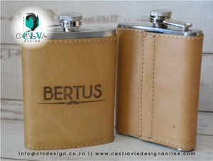 GENUINE LEATHER HIP FLASK COVER AND FLASK