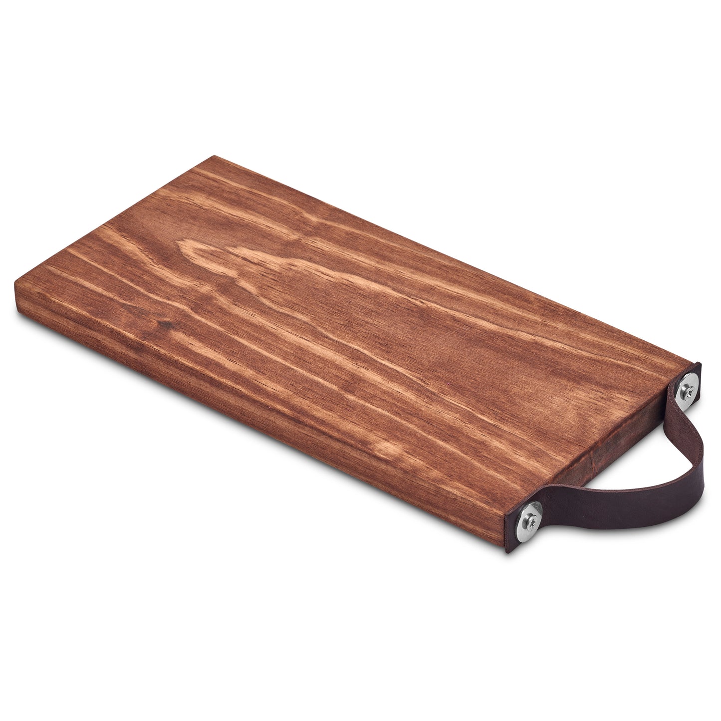 SMALL WOODEN TRAY WITH LEATHER HANDLE