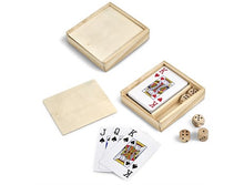Load image into Gallery viewer, NATURAL WOOD BOX WITH DECK OF CARDS AND DICE