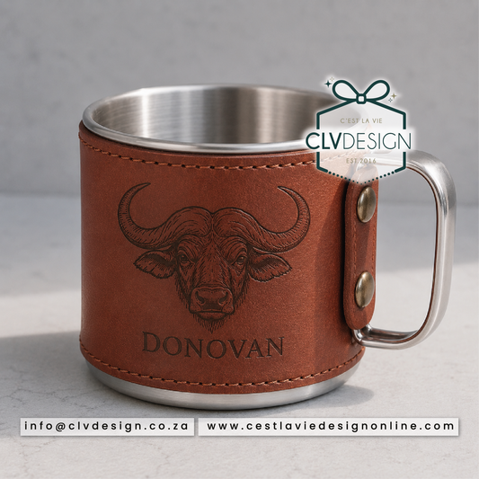 STAINLESS STEEL MUG WITH LEATHER WRAP