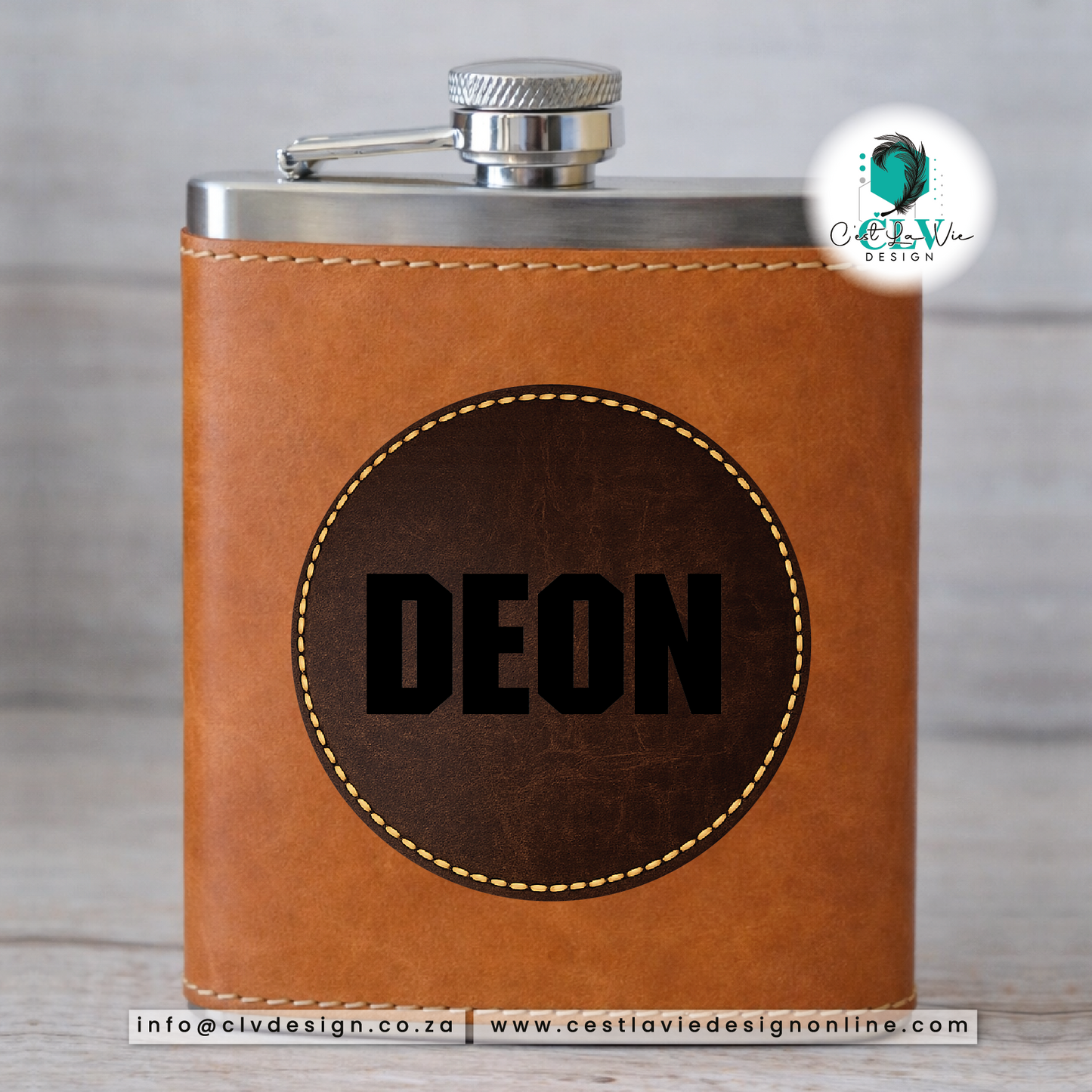 GENUINE LEATHER HIP FLASK COVER WITH PATCH AND FLASK
