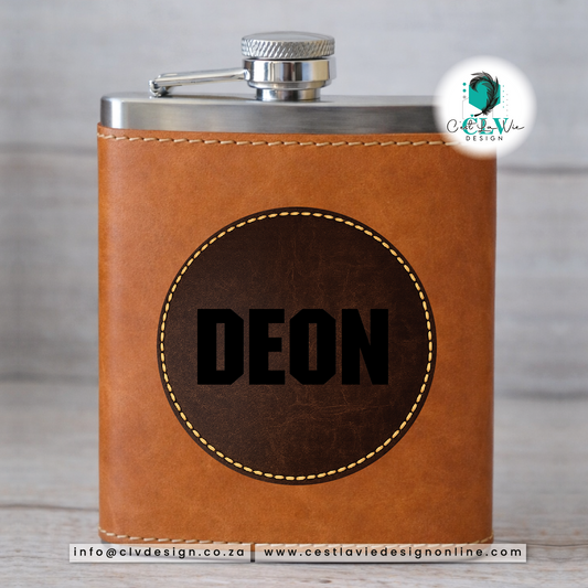 GENUINE LEATHER HIP FLASK COVER WITH PATCH AND FLASK