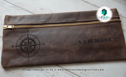 BASIC ONE COLOR GENUINE LEATHER PENCIL BAG