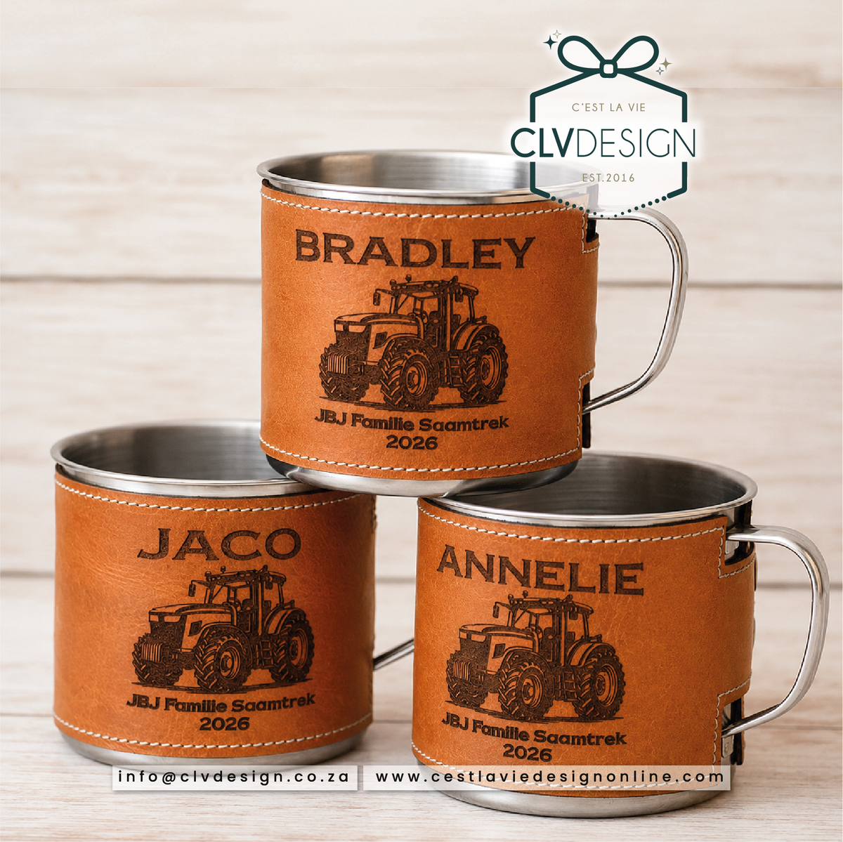 PERSONALISED STAINLESS STEEL MUG WITH LEATHER WRAP