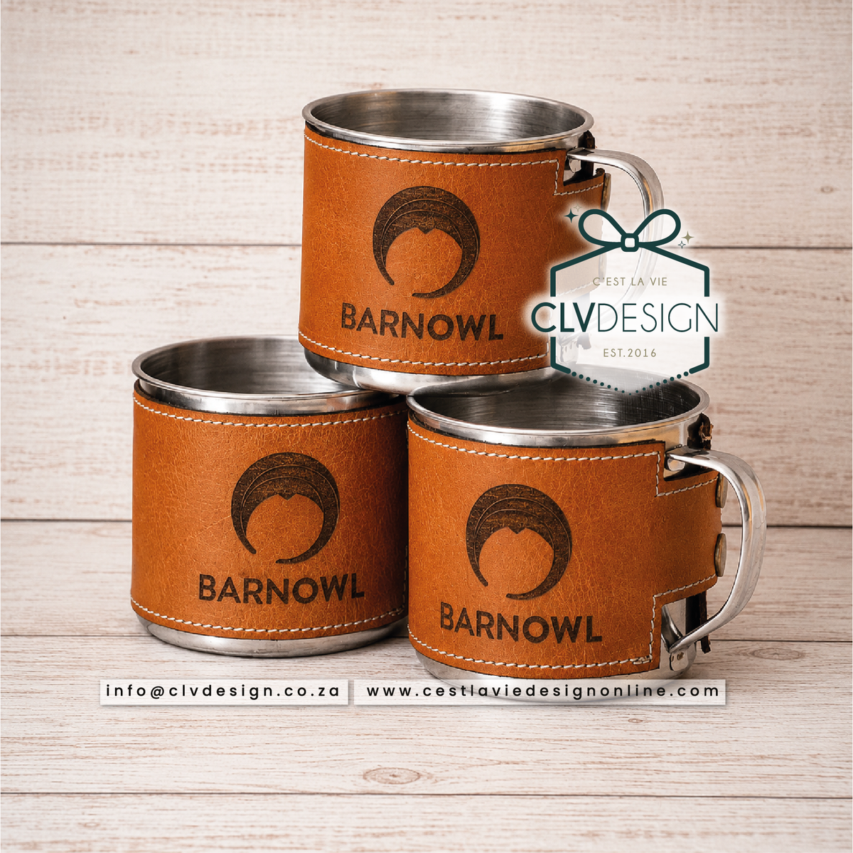 PERSONALISED STAINLESS STEEL MUG WITH LEATHER WRAP