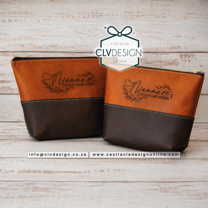 PERSONALISED HALFWAY STITCHED GENUINE LEATHER COSMETIC BAG