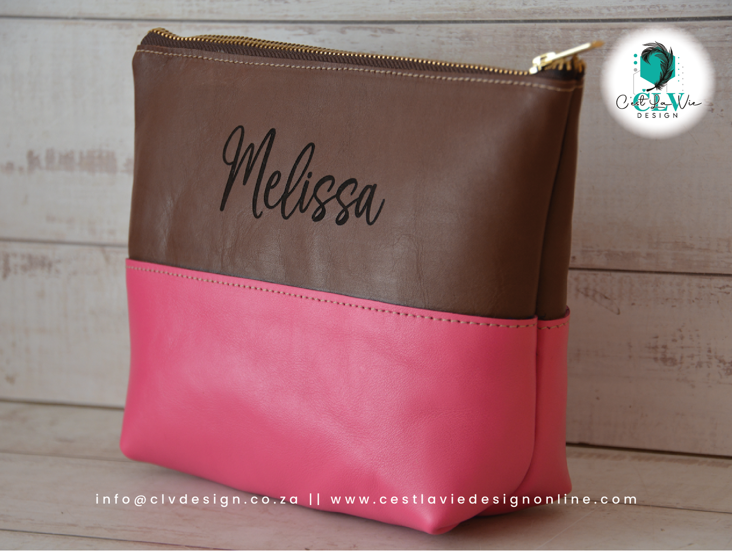HALFWAY STITCHED GENUINE LEATHER COSMETIC BAG
