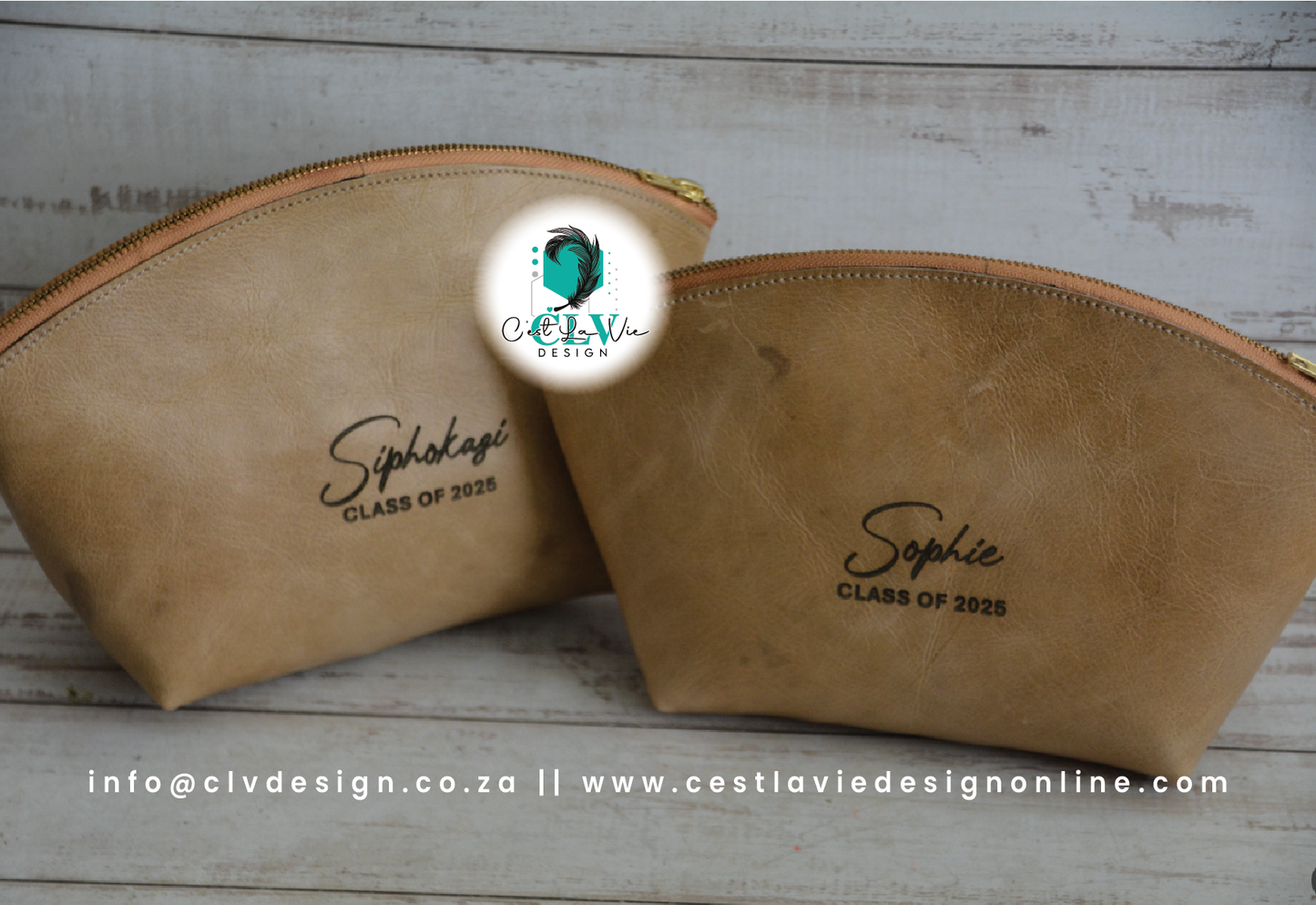GENUINE LEATHER CURVED COSMETIC BAG