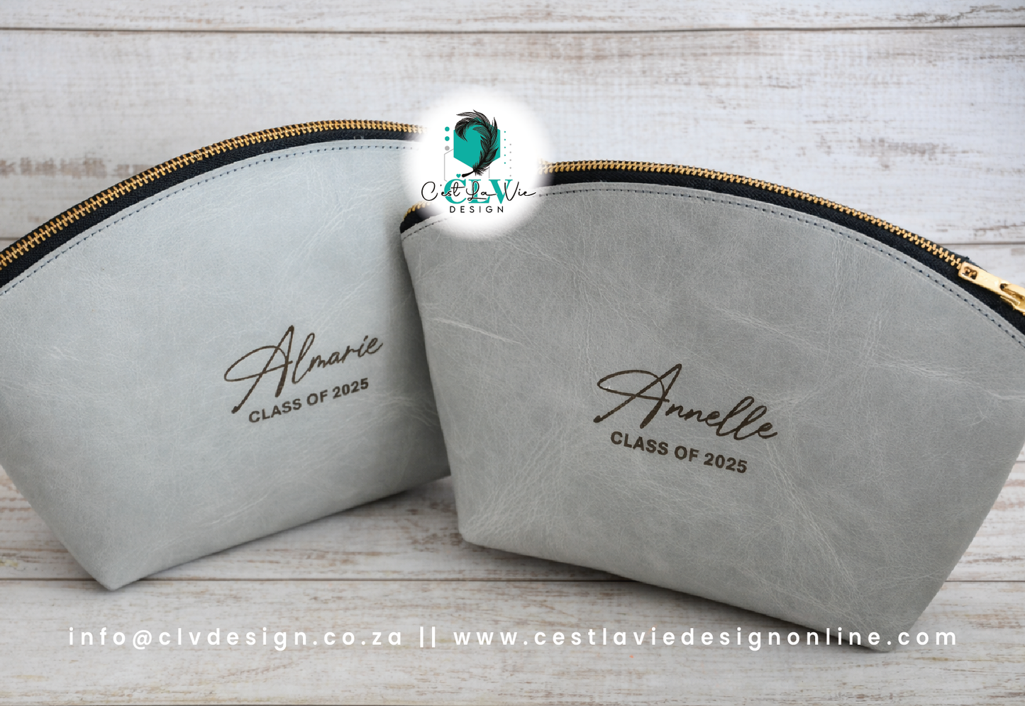 GENUINE LEATHER CURVED COSMETIC BAG