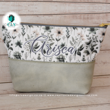 Load image into Gallery viewer, GENUINE LEATHER HALF LEATHER, HALF PRINT MAKEUP BAG