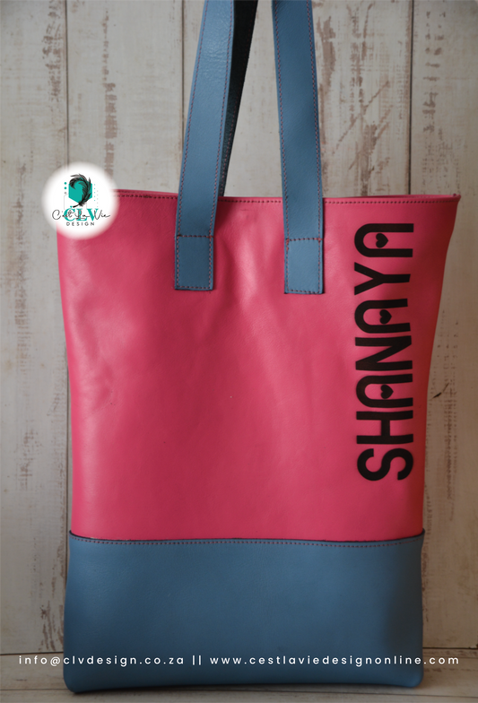 GENUINE TWO TONE LEATHER SHOPPER TOTE