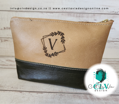 HALFWAY STITCHED GENUINE LEATHER COSMETIC BAG