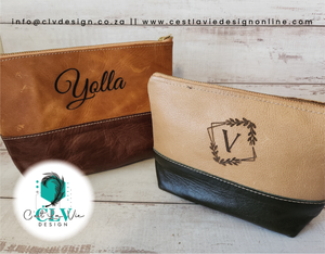 HALFWAY STITCHED GENUINE LEATHER COSMETIC BAG