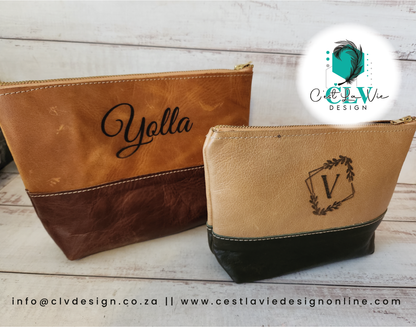 HALFWAY STITCHED GENUINE LEATHER COSMETIC BAG