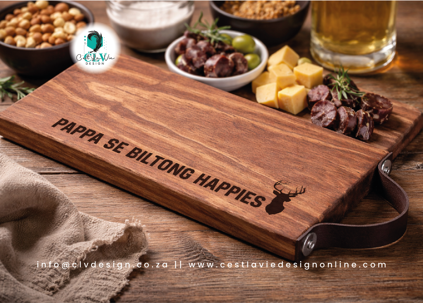 SMALL WOODEN TRAY WITH LEATHER HANDLE