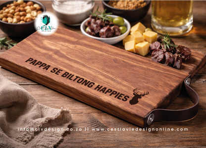 SMALL WOODEN TRAY WITH LEATHER HANDLE