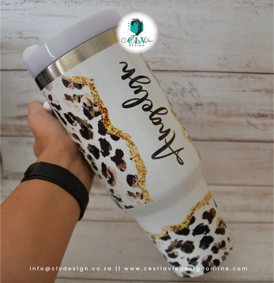 WHITE 40OZ STAINLESS STEEL QUENCH TUMBLER (FULLY PRINTED)
