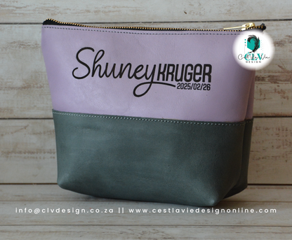 HALFWAY STITCHED GENUINE LEATHER COSMETIC BAG
