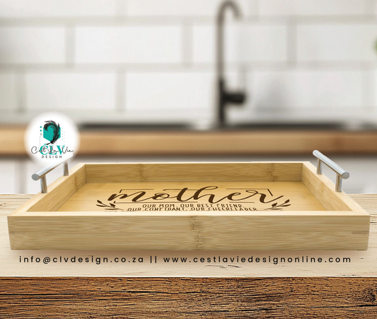 BAMBOO SERVING TRAY WITH STEEL HANDLES