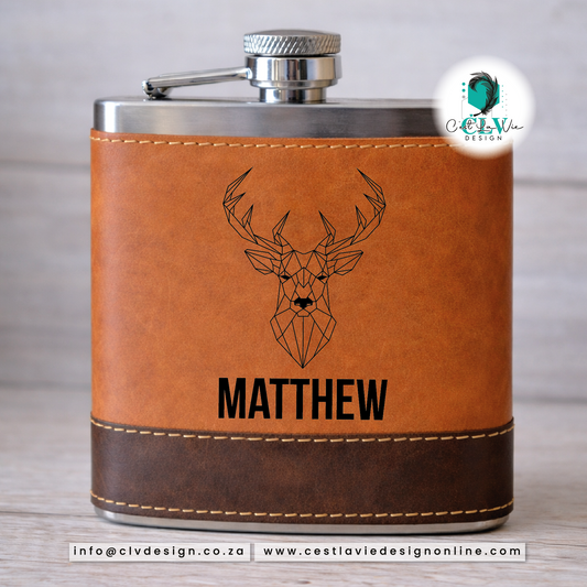 GENUINE TWO TONE LEATHER HIP FLASK COVER AND FLASK